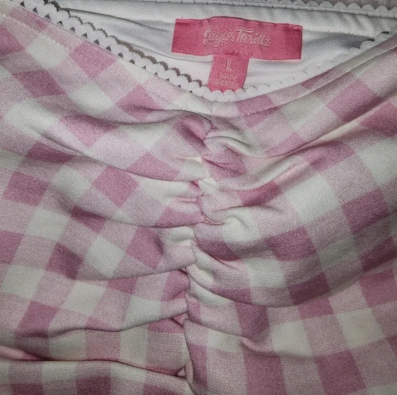 NWT Dolls Kill Pink And White Plaid Sexy Peasants Style Crop Top 😍 - Picture 5 of 7